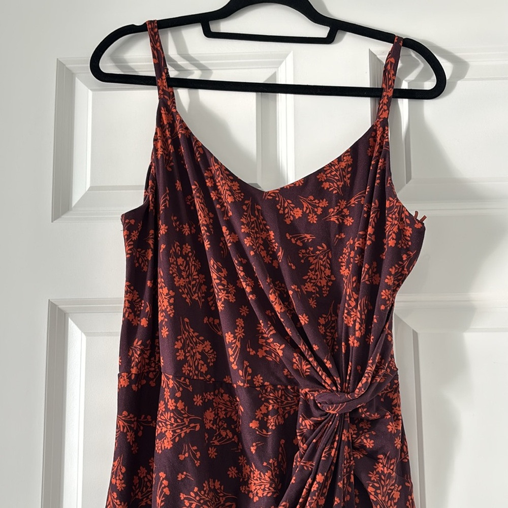 nine britton Black Asymmetrical Slip Dress with Rust Floral Print - Picture 2 of 10